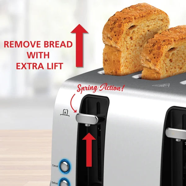 Brentwood 1500W 4-Slice Stainless Steel Toaster Extra-Wide Slots