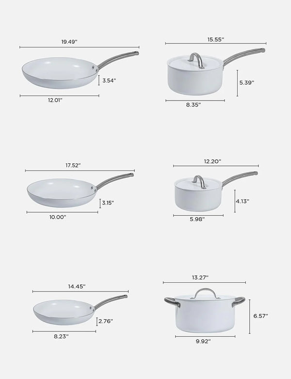 BLACK+DECKER, 9-Piece Pots & Pans, Ceramic White Aluminum Cookware Set, Non-Stick