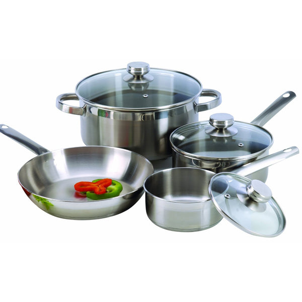 7-Piece 18/10 Stainless Steel Cookware Set – Durable Even-Heat Base – All Cooktops – Silver Finish